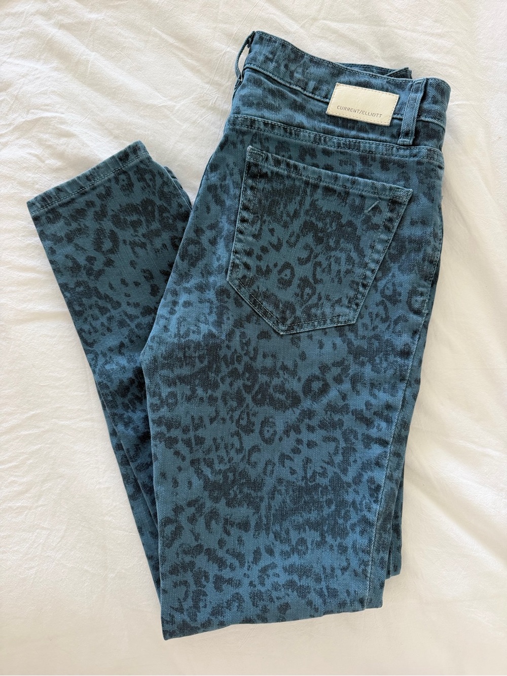 Current/Elliott Teal Blue Leopard Skinny Jeans